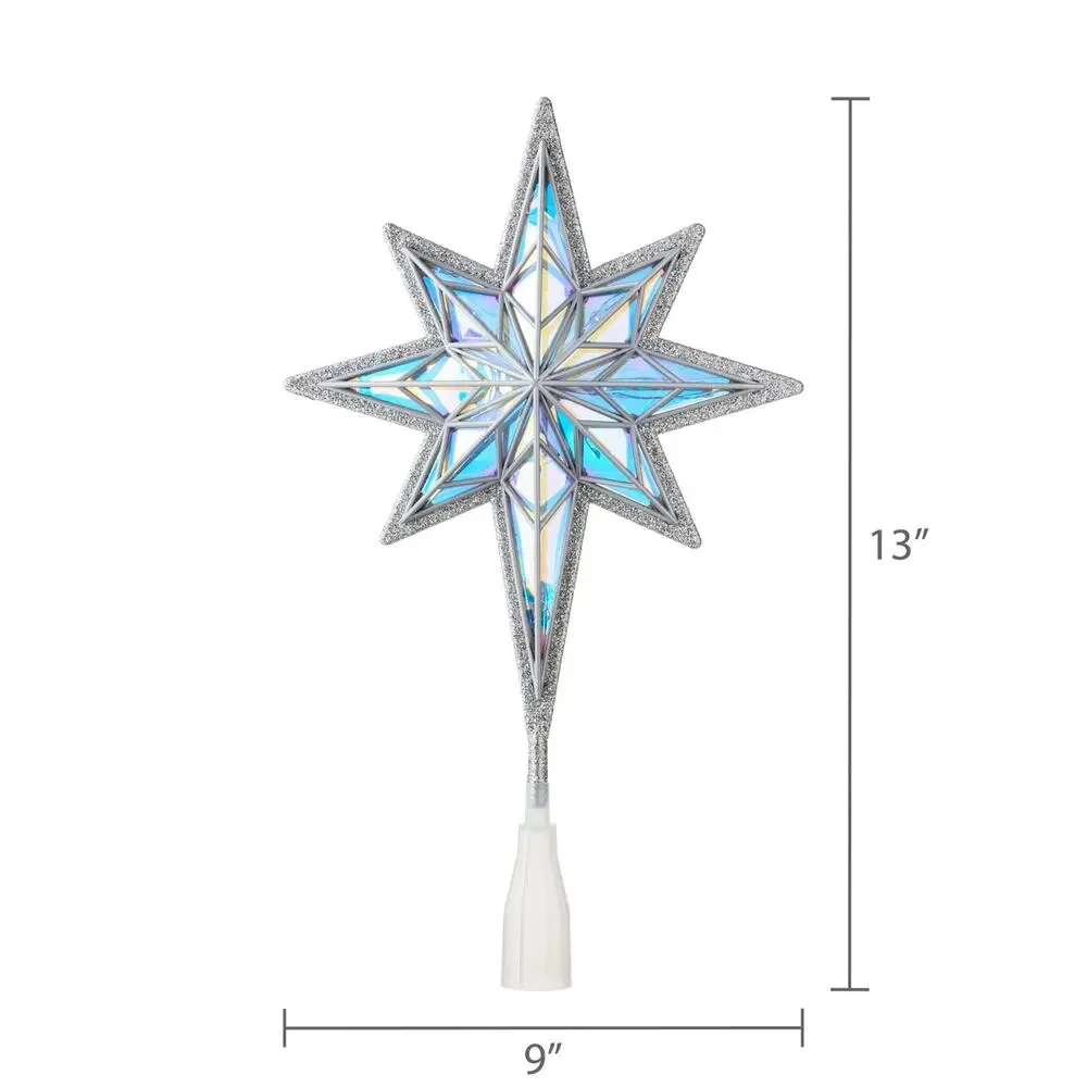 Iridescent LED Star Christmas Tree Topper Silver 15